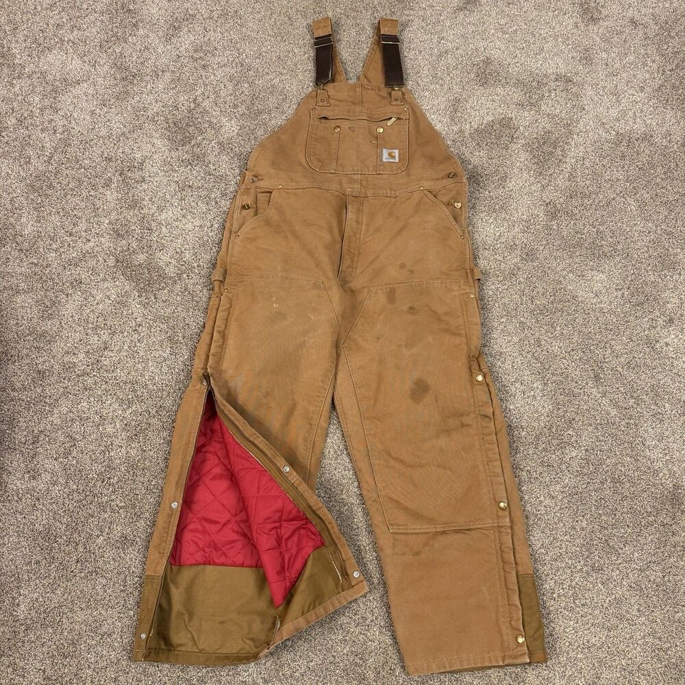 Carhartt R41 Brown Duck Quilt-Lined Bib Overalls Men's 42x30 Workwear Coveralls